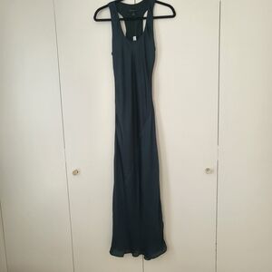 Banana Republic Dark Green Racer Back Maxi Dress Elegant Silky Size 4